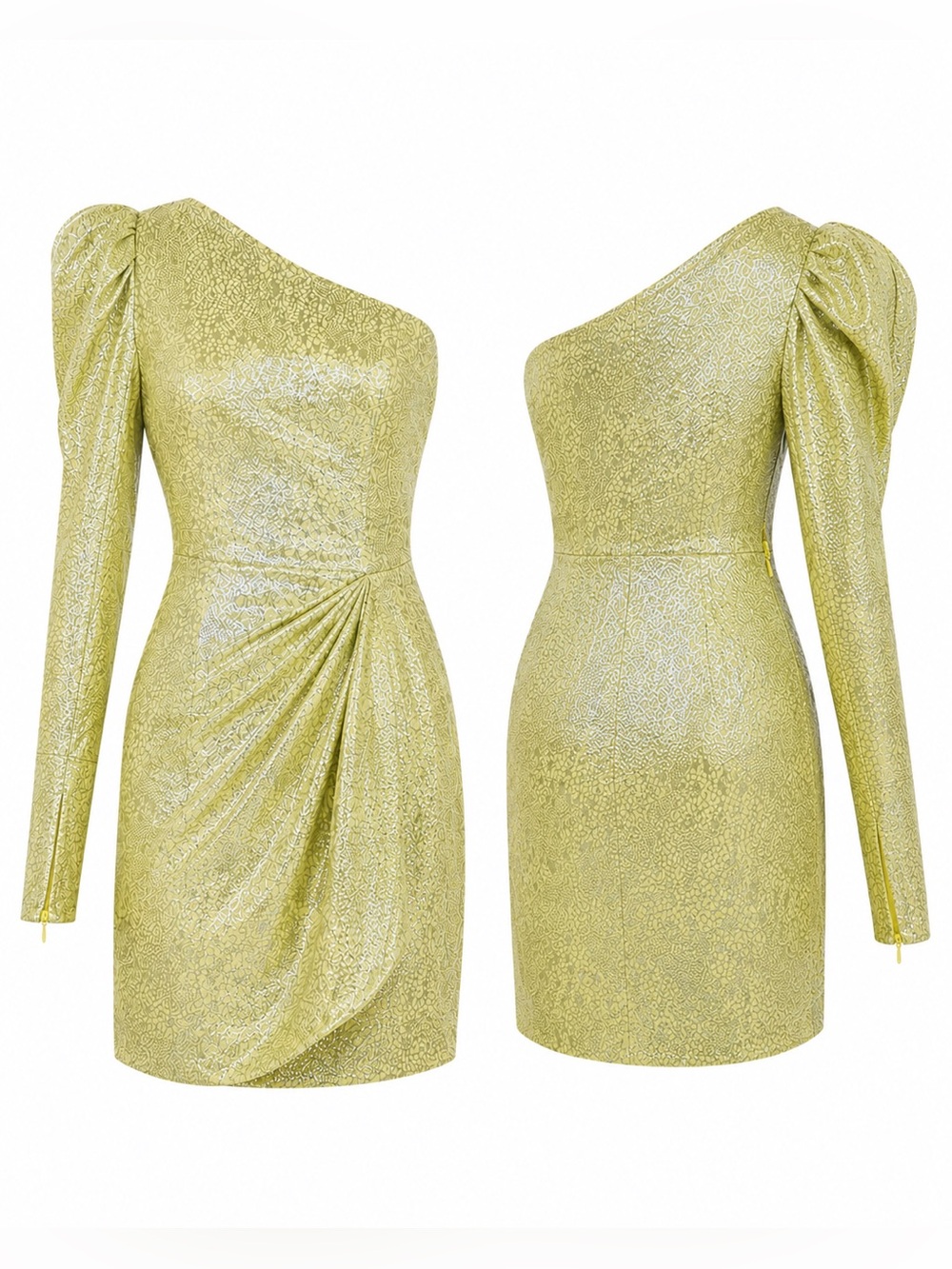 ML Monique Lhuillier One Shoulder Metallic Silk Dress 0